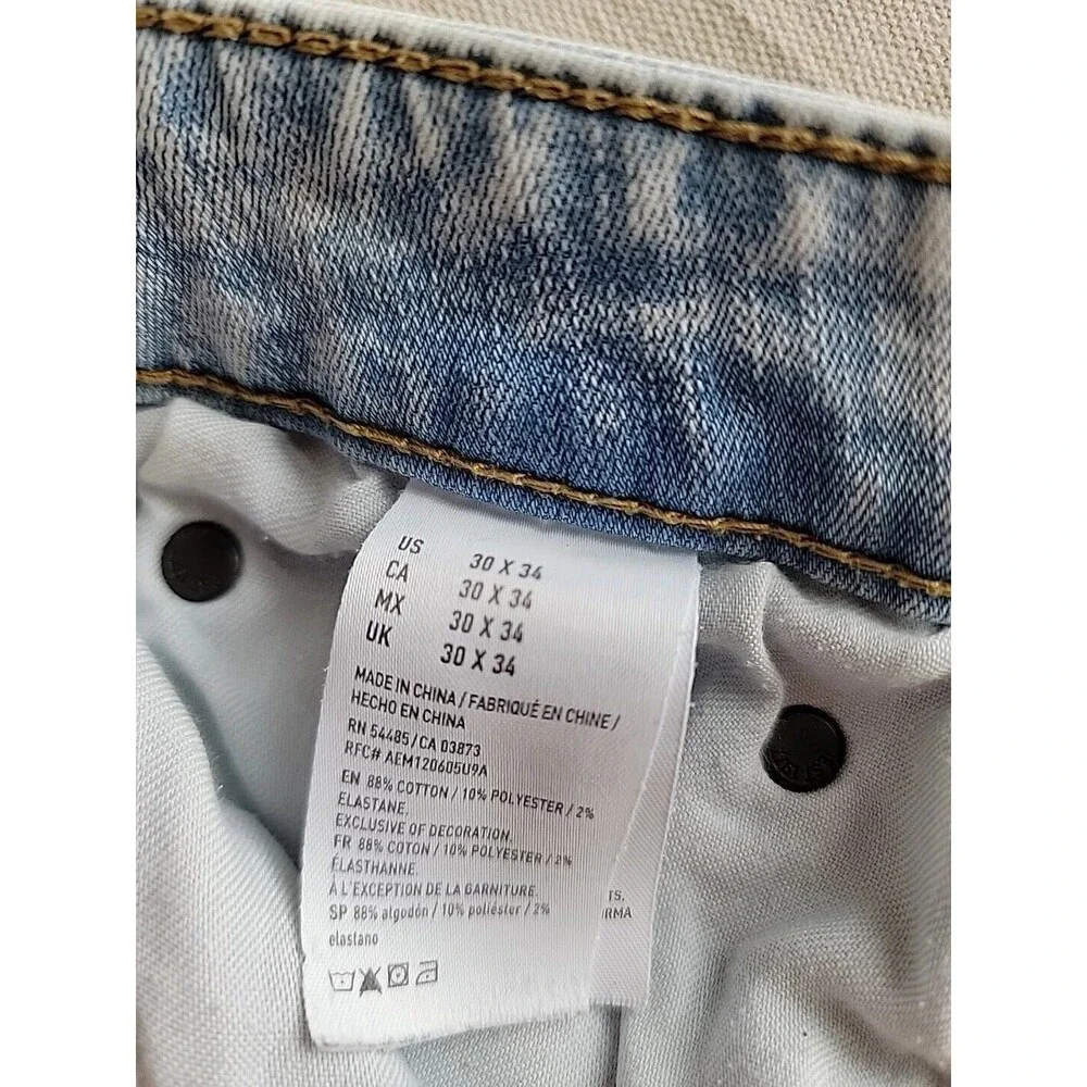 American Eagle Outfitters Jeans Mens 30x33 Skinny Extreme Flex‎ Distressed Blue